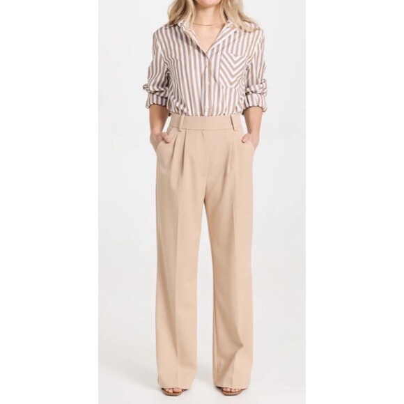 Anthropologie Favorite Daughter Beige Tailored City Wide Leg Pants Sz 12 NWT - Picture 1 of 13